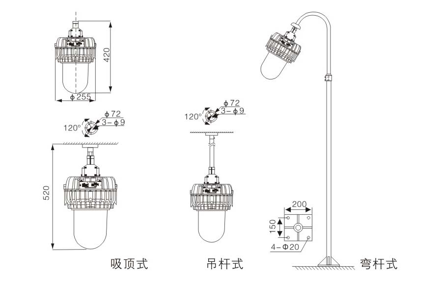 BFC8140內場防爆燈尺寸圖