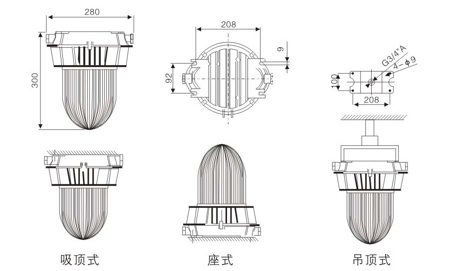 NFC9180防眩泛光燈尺寸示意圖